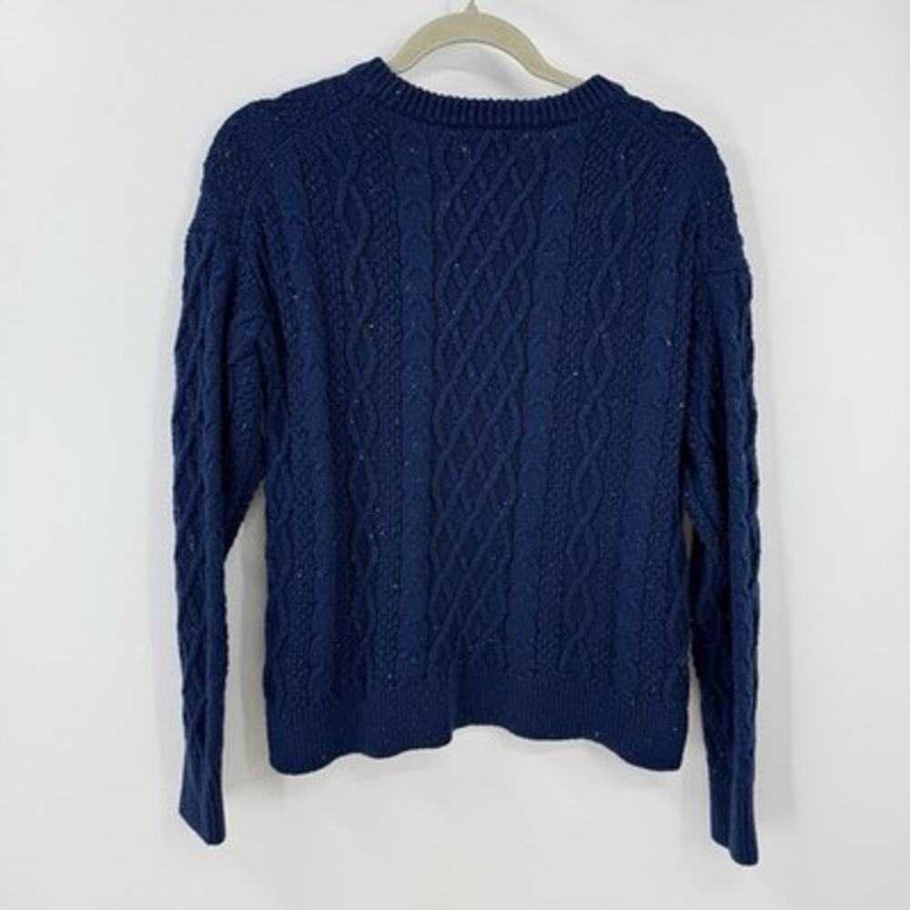 J Crew Women Fisherman Sweater Medium Blue Flecked Cable knit Crew Pullover - Picture 5 of 8